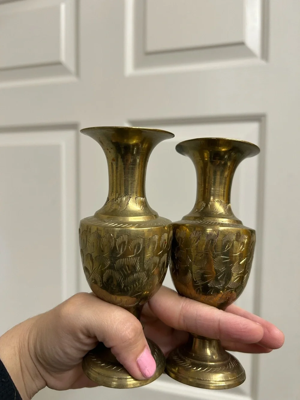 Vintage small Brass Decorative Vases Pair - Gold Accent Home Decor